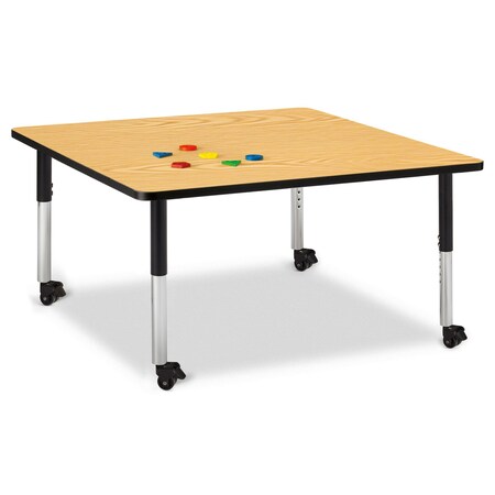 Jonti-Craft Berries Square Activity Table, 48 in. x 48 in., Mobile, Oak/Black/Black 6418JCM210